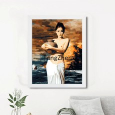 【TangZhen】유화그리기 유화그리기세트 diy 수제 채색 디지털 유화 발레 무용 커플 디지털 색칠 손그림 압축 풀기 거실 장식 40*50, 포옹 도녀, 60x75 두께 내곽선 더블 페인트 펜 + 콤보 외곽, 1개