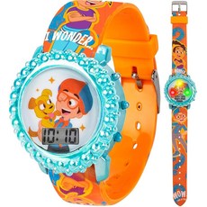 Blippi 아동용 교육용 LCD 시계 - 깜박이는 LED 조명 다채로운 학습 액세서리 편안한 스트랩 보너스 선물 틴 케이스 포함