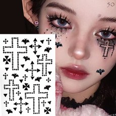 萬聖節妝容水鑽貼紙，臉部寶石裝飾貼，快速出貨，打造獨特萬聖節造型, 1個, 水鑽50.十字蝙蝠(1張)