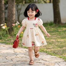 꽃자수 퍼프소매원피스