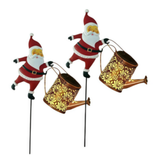 聖誕聖誕老人太陽能水壺燈花園草坪裝飾燈 聖誕老人水壺地燈太陽能 LED 小夜燈戶外花園裝飾通道庭院露台, 2 個七彩燈, 1個