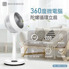 NICONICO 9吋360度微電腦循環立扇 遙控版, NI-GS1120