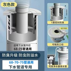 下水管道防臭密封塞 廚房洗衣機排水管防臭神器 硅膠圈堵口器, 1個, 灰色款68/70/75下水管尺寸