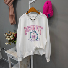 베네피트 여성용 라운드넥 봄 면혼방 긴소매 캐주얼 맨투맨