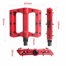 RACEWORK 산악 자전거 페달 MTB 자전거 페달 9/16" 간결한 플랫 Nyoln 섬유 마모 및 저항 경량 페달, Red