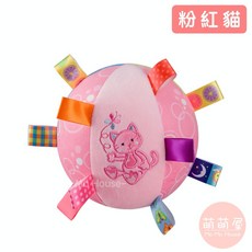 萌萌屋 【台灣現貨】很大顆 超柔嬰幼兒手抓球毛絨 鈴鐺安撫球 標籤布球玩具 車床掛, 1個, 粉紅貓