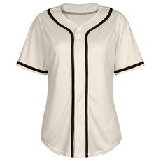 여성용 야구 저지 셔츠 버튼 다운 블랭크 소프트볼 반소매 힙합 액티브 힙스터 셔츠 블루 & 핑크 오렌지 프린트, L, 베이지