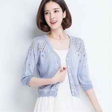 TIRA 여성 봄 여름용 얇은 가디건 니트 오픈 프론트 숏 스타일 7부소매 통기성 캐주얼 자켓
