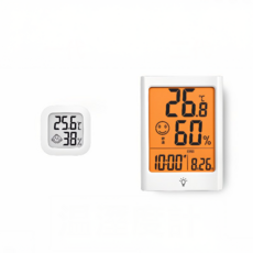 電子式溫濕度計 可站立壁掛 液晶螢幕 溫度計 濕度計 鬧鐘 電子鐘, 1個, 二代, 白色
