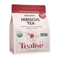 유기농 히비스커스 티 식물 기반 및 플라스틱 프리 티백 100회 분량 Tealise 246365, 1개