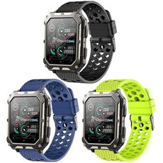 PUREROYI 밀리터리 스마트 시계 밴드와 호환 Lamshaw 실리콘 교체용 손목 밴드 스포츠 스트랩 금속 버클 포함 PUREROYI 4.83cm(1.83인치) C20, 3팩 - 블랙+그린+블루