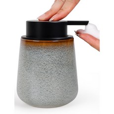 INGOFIN 세라믹 로션 디스펜서 355ML 12온스 모던 가능한 펌프가 주방용 접시 매트 비누 그린 액체 있는 디스펜서 욕실 리필, 핸드 펌프, 가마 글레이즈드 그레이 화이트 폼