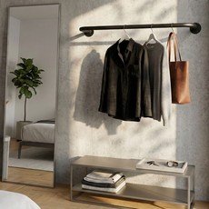 일로오게 매장용 벽고정 옷걸이 파이프바 벽행거, 블랙