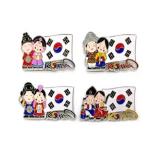 나누리 한국기념품 외국인선물 전통 캐릭터 태극기 한복커플 냉장고 자석 4개 1세트