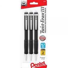 Pentel 샤프 0.7mm 트위스트 이레이즈 III 업 지우개 사전 장착 슈퍼 하이 폴리머 HB 리드 블랙 배럴 3팩 (0.7), Pentel 샤프 0.7mm 트위스트 이레이즈 III,