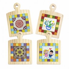 뚝딱 DIY 쉬운 손잡이 원목 타일 컵받침 만들기 패턴 무지 타일 교구 재료