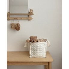 맘노코 구름 자수 사각 장난감 기저귀 인테리어 소품 바구니, 1개, 크림