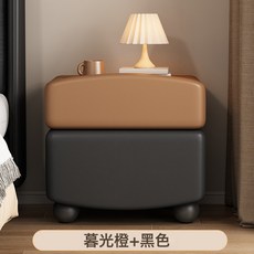中古風2026新款實木床頭櫃 臥室簡約收納櫃, K1實木+貓抓皮暮光橙+隕石黑