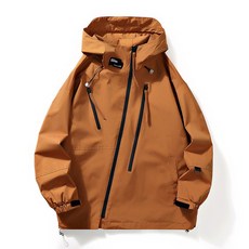 寬鬆連帽防風運動夾克 戶外春秋薄款情侶外套, L码 建议体重（62.5-70公斤）, 土黃