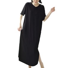 [블랑커브] 여성용 시원한 냉감소재 V넥 루즈핏 반팔 롱원피스 잠옷 홈웨어 3colors
