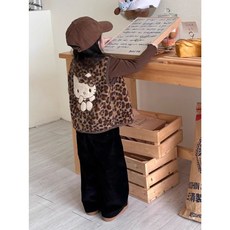 귀여운 헬로키티 레오파드 뽀글이 아동 조끼 여아 두꺼운 털코트 보온 베스트+준펑이커머스 머리끈