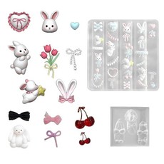 부활절 네일 아트 몰드 2개 3D 귀여운 토끼 실리콘 몰드 체리 레진 에폭시 참 손톱 조각 템플릿 부활절 DIY 네일 장식 도구, 부활절 네일 아트 몰드 2개, 3D 귀여운 토끼 실리콘