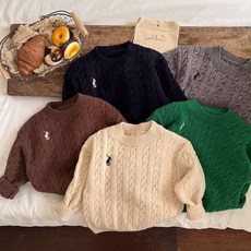 歐寶唄 兒童毛衣 童裝 保暖毛衣 秋冬男女童純色刺繡長袖針織百搭套頭絞花毛線衫 兒童衣服