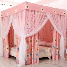 침대 암막 캐노피 공주풍 핑크 가림막 사각 체크 커튼 설치 1.2mx2.0mx1.95m 인, R. 민들레