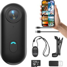 H7 64GB 1080P 엄지손가락 액션 카메라 미니 바디 착용 가능한 포켓 브이로그 자석 끈이 달린 소형 휴대용 캠 헬멧 작업용 자전거 타기 여행 애완동물 산책, 128G