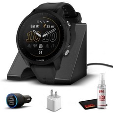 Garmin가민 포러너 955 블랙 러닝 트라이애슬론 스마트워치 여행 번들 터치스크린 멀티밴드 GPS 및 시계 충전 기반 6Ave 키트 포함 훈련 현황, 1개