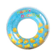 走走去旅行 兒童造型泳圈 充氣泳圈 造型游泳圈 小孩泳圈 海邊泳池玩水必備, 黃鴨亮片圈, 1個