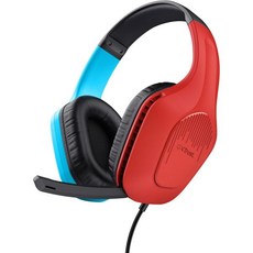 트러스트 게이밍 GXT 416S 지록스 경량 헤드셋 닌텐도 스위치 콘솔용 50mm 드라이버 3.5mm 잭 1.2m 케이블 접이식 마이크 오버 이어 유선 헤드폰 파랑빨강, red / blue