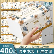 麗邦 抽紙 48大包/400張 四邊壓花 家用衛生紙 濕水可用, 1個, 大尺寸：【24大包/9600張】超厚5層