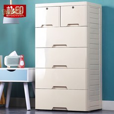 山南厚 抽屜儲物櫃 嬰兒衣櫃 家用儲物櫃 塑料櫃, 【58厘米寬】雙小泵 -  cham9,【額外厚的ABS面板】六層