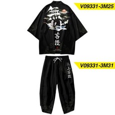 레그컬 -6 카나가와 웨이브 잉어 프린트 기모노 및 바지 세트 일본 스타일 패션 카디건 블라우스 하오리 오비 아시안 의류, 없음, 58) tz-215 - M