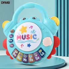 QRU 嬰兒玩具螃蟹手拍鼓6個月寶寶音樂故事機兒童0-1歲電子琴早教, 1個, 拍拍鼓【自備電池】藍色