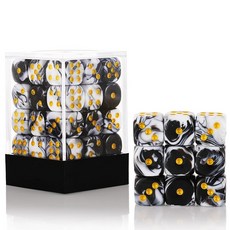 해외 Handan 24팩 16MM 6면 주사위 세트 반투명 색상 D6 게임 Yahtzee Bunco 또는 교육 수학을 위한 표준 휴대용 파우치 포함옐로우 미국매장정품+ 1723, .0017.화이트 블랙 소용돌이.