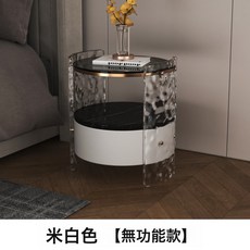 意式輕奢實木圓形高級感床頭收納櫃, M07實木包皮米白色