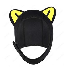 고양이 귀 스쿠버 다이빙 후드 서핑 모자 헤드 기어 다이브 후드 수영 모자 항해 수중 수영용 네오프렌 잠수복, 검은색 노란색 귀 S