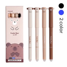 위즐 깨끗하게 지워지는 부드러운 입체 캐릭터 볼펜 0.5mm, 푸디 베어(블루 컬러), 4개