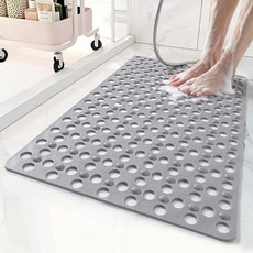 브리림 논 슬립 욕조 매트 및 샤워 31x17 인치 퀵 드라이 배수구 흡입 컵이 있는 욕조용 부드럽고 편안한 안전한 욕실 바닥 타일회색, Grey, 1