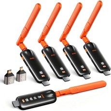 무선 HDMI 송수신기 게치테크 656FT200M 장거리 5.8G 4K 디코드 1080P HD 출력 안정적인 확장기 PC 노트북 카메라 케이블 박스에서 여러 TV 모니터 프로젝, 1TX&4RX, Orange