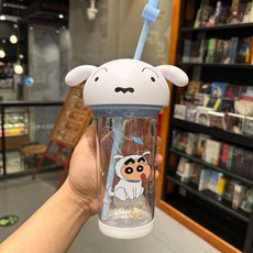 蠟筆小新 大頭杯 水杯 兒童 學生 Tritan 嬰幼兒水瓶 吸管水壺 隨身杯子, 1個, 白色