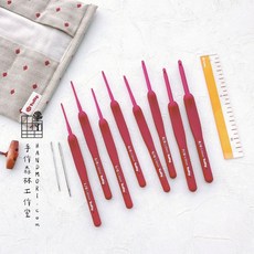 手作森林 日本製 Tulip 【紅柄鉤針組】 8入全套 廣島針 附收納包 霧面消光 護眼 Etimo TED-001, 1套, TED-001 紅柄鉤針組