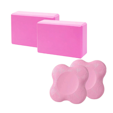 高密度瑜珈磚 輔助伸展平衡 瑜珈磚塊 瑜珈輔助磚, 瑜珈磚【粉色】＋瑜珈跪墊【粉色】, 1套