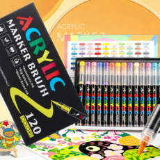 Fowod 마카펜 세트 직액식 대용량 브러시형 드로잉 미술 전문 생활방수 전문가용, 1개, 120색