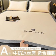 【處理】A類夏季冰絲涼席套件家用席子軟席冰絲席單人夏涼席, 夢幻紫【涼而不冰 整夜舒睡】,200x220cm【涼蓆+枕套2只】