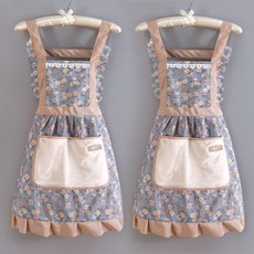 1+1 바바 플라워 앞치마 H형어깨끈 타올주머니 에이프런, 1.블루+블루, 1세트