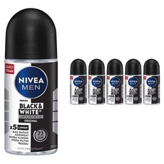 니베아 남성용 블랙 앤 화이트 인비저블 오리지날 롤-온 데오드란트, 6개, 50ml
