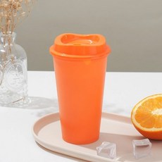 16OZ 색상 재사용 가능한 플라스틱 밀짚 컵 대용량 누출 방지 여행 텀블러 커피 스무디 홈 생일 파티 테이크 아웃, 주황색, 1개, 주황색